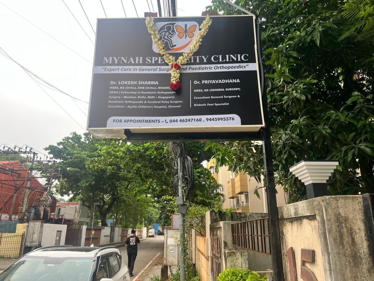 The Mynah Speciality Clinic signboard on Cathedral Garden Road, Nungambakkam